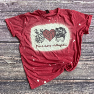 Peace Love Volleyball | Volleyball Messy Bun Lady Bleached Shirt Bleached T-Shirt Red XS