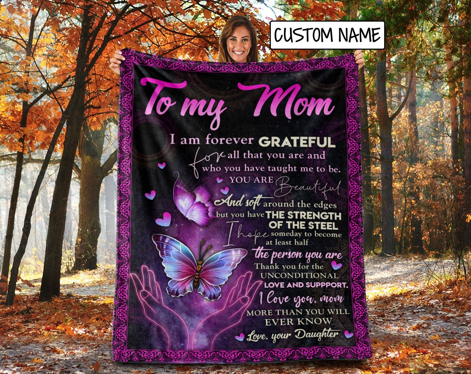 Personalized Butterfly To My Mom Blanket, Gift for Mom From Daughter Fleece Blanket Size: Small (30x40in)