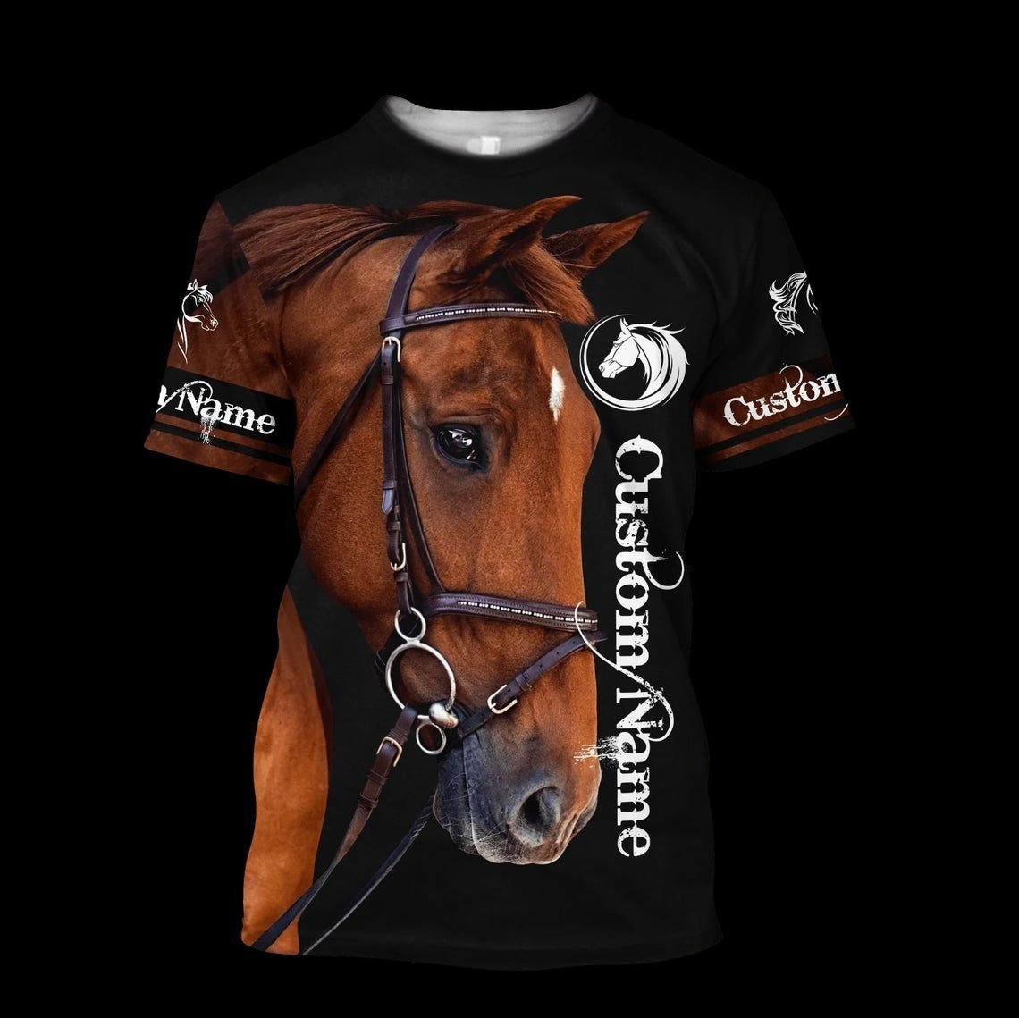 Personalized Horse 3D All Over Printed Hoodie, Sweater, T-Shirt Style: 3D T-Shirt, Color: Black