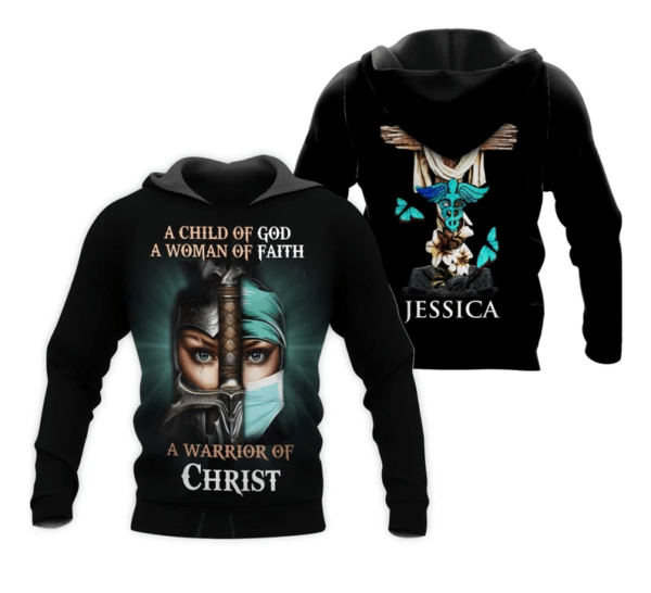 Personalized Nurse 3D Hoodie A Child Of God A Woman Of Faith Jessica Printed Over Hoodie 3D Hoodie Black S
