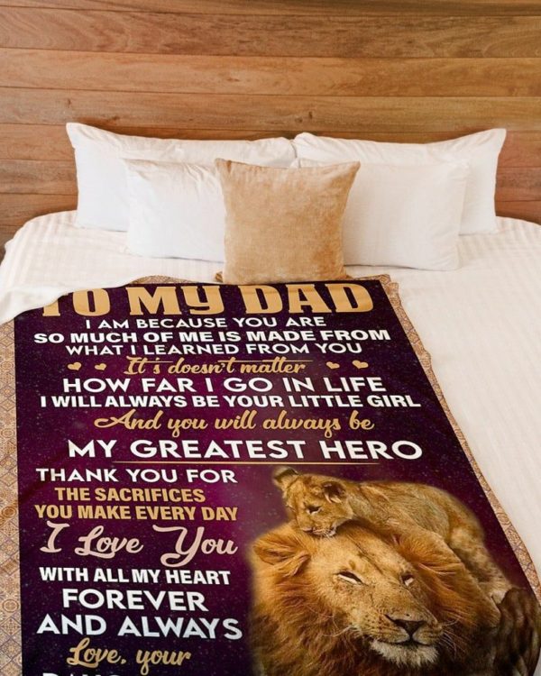 Personalized To My Dad My Greatest Hero From Daughter Lion Fleece Blanket Small (30x40in)