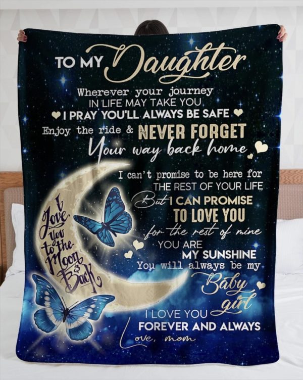 Personalized To My Daughter Love You To The Moon And Back From Mom Butterfly - Fleece Blanket Small (30x40in)