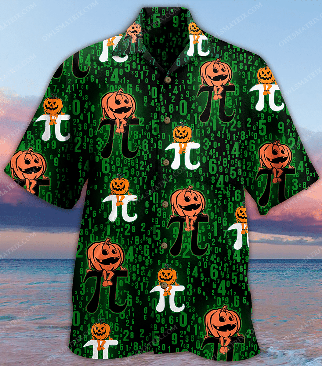 Pi Pumpkin Halloween Hawaiian Shirt Style: Short-Sleeve Hawaiian Shirt, Color: Black