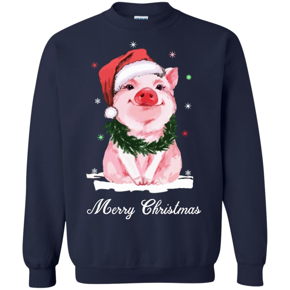 Pig Baby Happy Pig Merry Christmas Sweatshirt Style: Sweatshirt, Color: Black