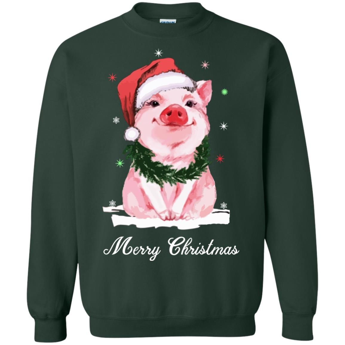 Pig Baby Happy Pig Merry Christmas Sweatshirt Style: Sweatshirt, Color: Forest Green