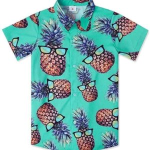 Pineapple Wear Sunglasses Tropical Hawaiian Shirt Short Sleeve Hawaiian Shirt Green S