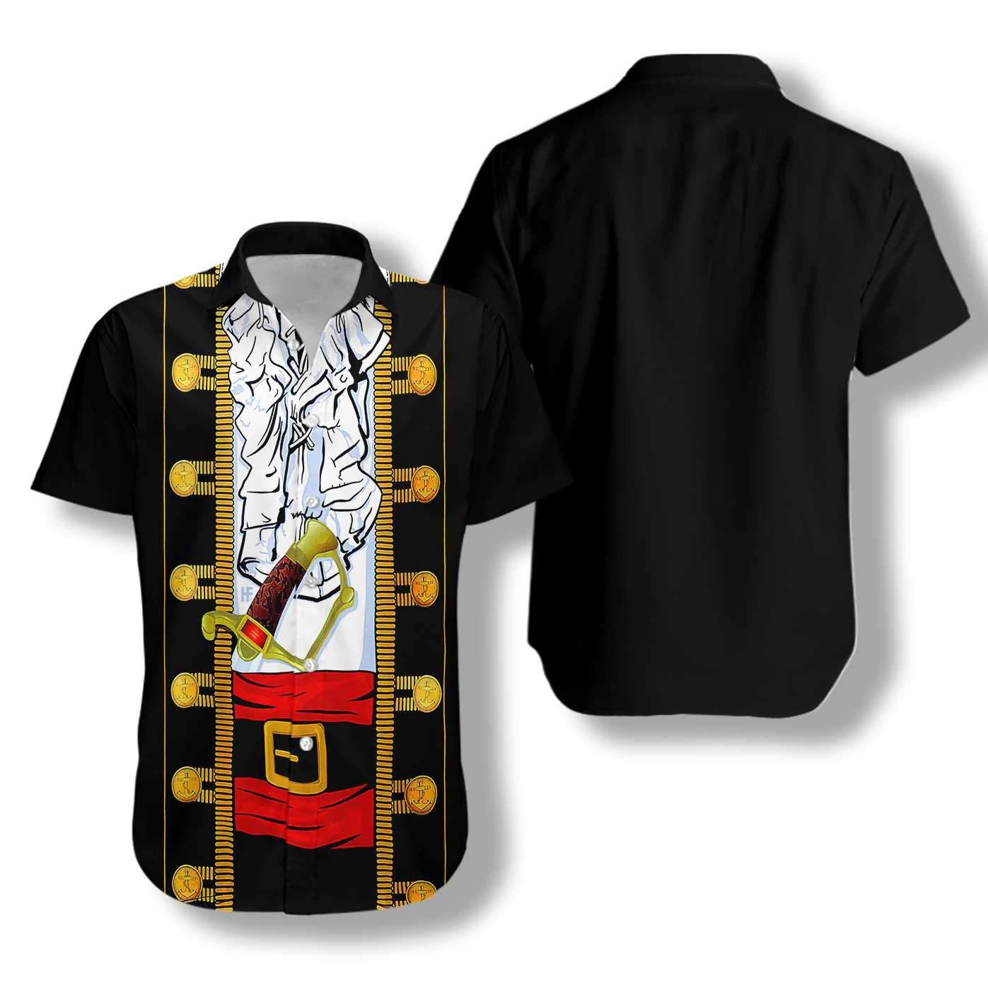Pirate Halloween Costume Hawaiian Shirt Style: Short-Sleeve Hawaiian Shirt, Color: Black