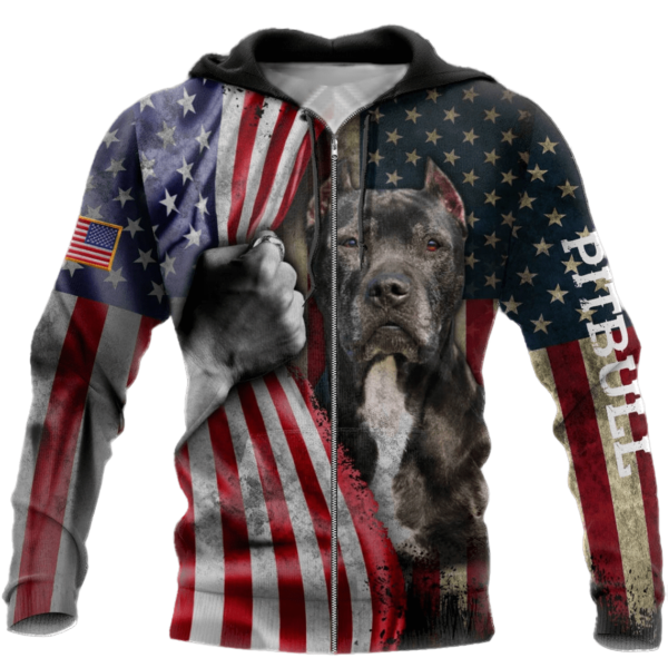Pit Bull Terrier American Flag 3D All Over Print Shirt 3D Zip Hoodie Black S