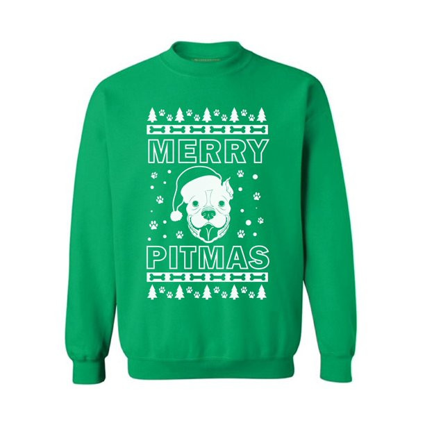 Pitbull Santa Merry Pitmas Gift Pitbull Lovers Christmas Sweatshirt Style: Sweatshirt, Color: Green