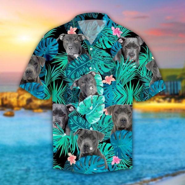 Pitbull Tropical Leaves Hawaiian Shirt Short Sleeve Hawaiian Shirt Black S