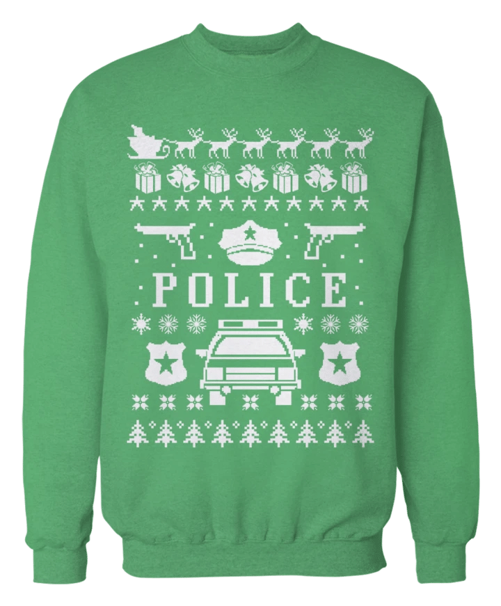 Police And Cops Police Car Christmas Sweatshirt Style: Sweatshirt, Color: Irish Green
