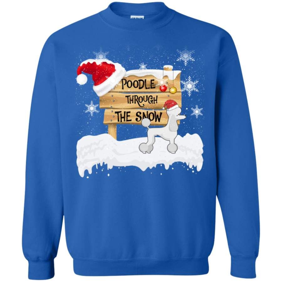 Poodle Through The Snow Santa Hat Christmas Sweatshirt Style: Sweatshirt, Color: Blue