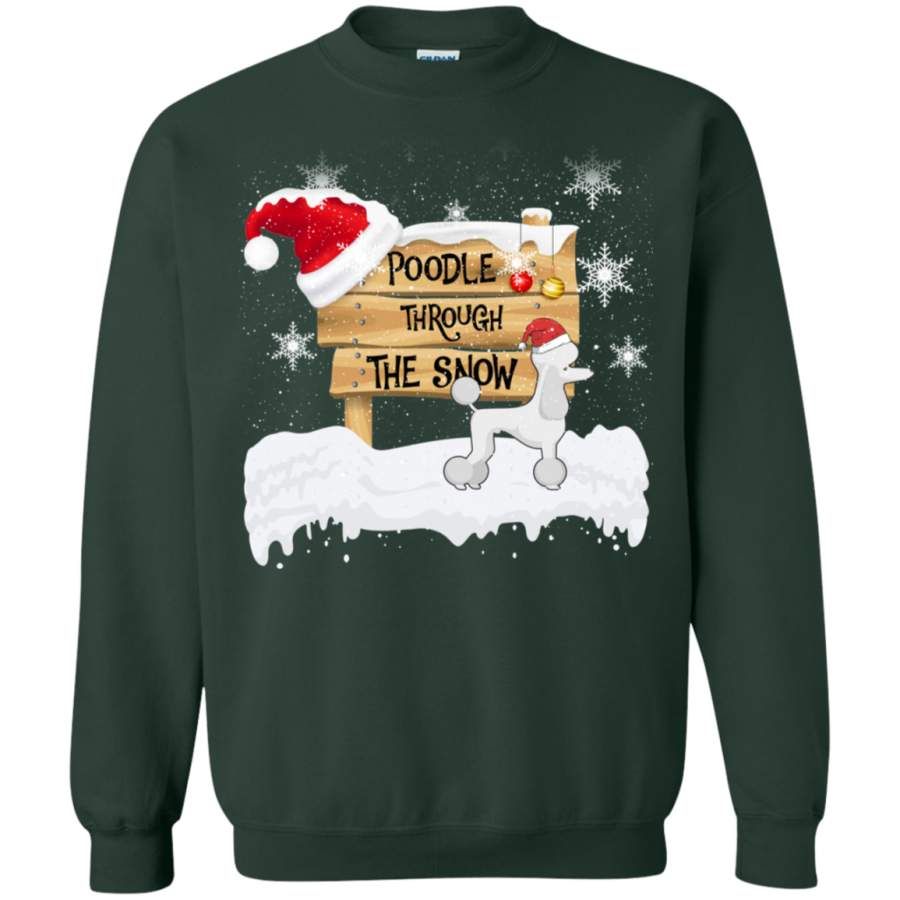 Poodle Through The Snow Santa Hat Christmas Sweatshirt Style: Sweatshirt, Color: Forest Green