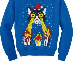Power Laser Eyes of Cat Santa Christmas Sweatshirt Sweatshirt Blue S