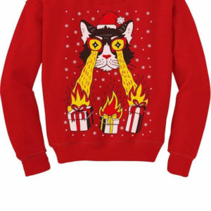 Power Laser Eyes of Cat Santa Christmas Sweatshirt Sweatshirt Red S
