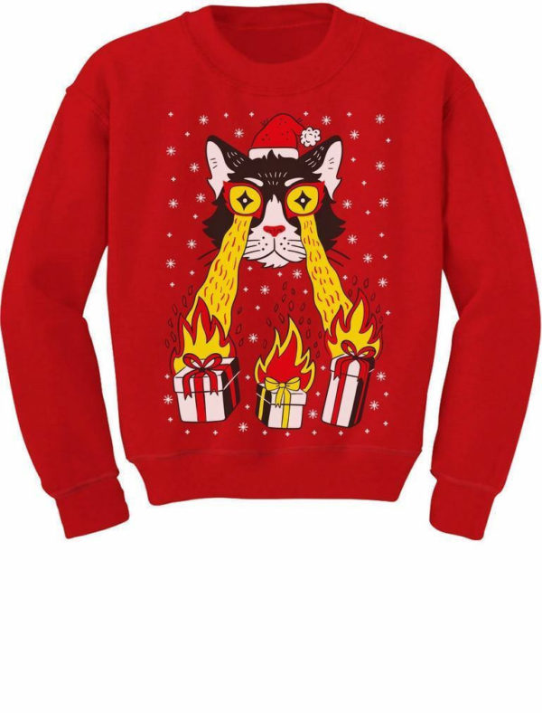 Power Laser Eyes of Cat Santa Christmas Sweatshirt Sweatshirt Red S