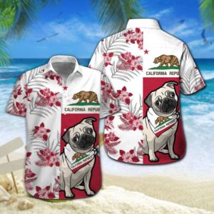 Pug California Republic Hawaiian Shirt Short Sleeve Hawaiian Shirt White S