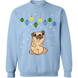 Pug cute Christmas Sweater Sweatshirt Light Blue S