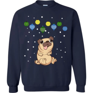 Pug cute Christmas Sweater Sweatshirt Navy S