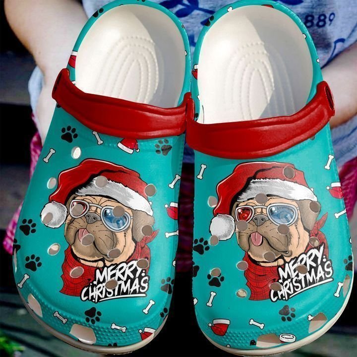 Pug Dog Merry Christmas Clog Shoes Clog Shoes Blue W6/M4 (EU36)
