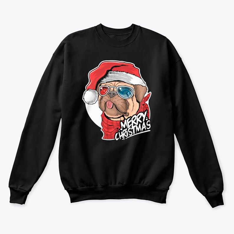 Pug Dog Santa Pug Lover Christmas Sweatshirt Style: Sweatshirt, Color: Black