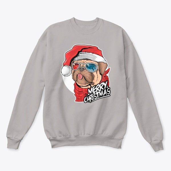 Pug Dog Santa Pug Lover Christmas Sweatshirt Sweatshirt Gray S