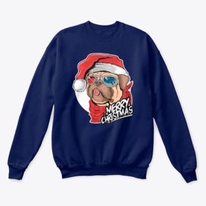 Pug Dog Santa Pug Lover Christmas Sweatshirt Sweatshirt Navy Blue S