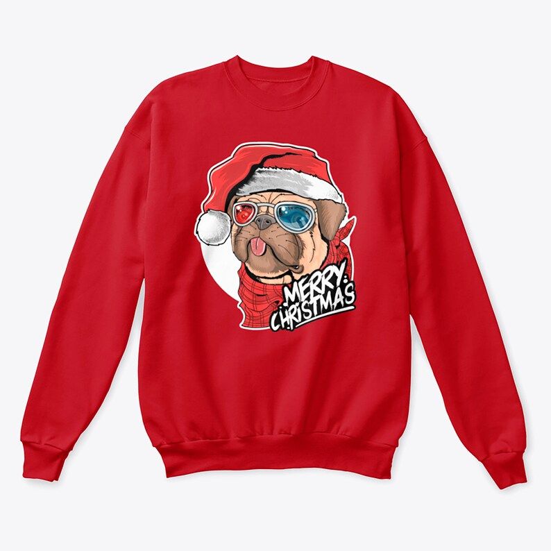 Pug Dog Santa Pug Lover Christmas Sweatshirt Style: Sweatshirt, Color: Red