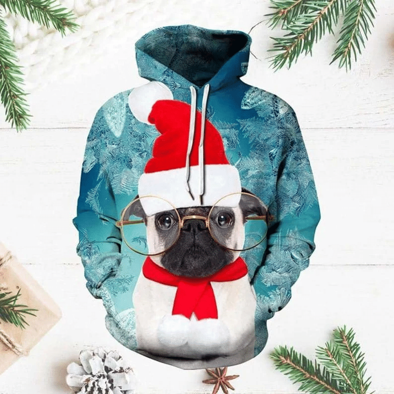 Pug I Told Ya Pug Lover Pug Wear Glasses 3D All Over Print Hoodie Style: 3D Hoodie, Color: Blue