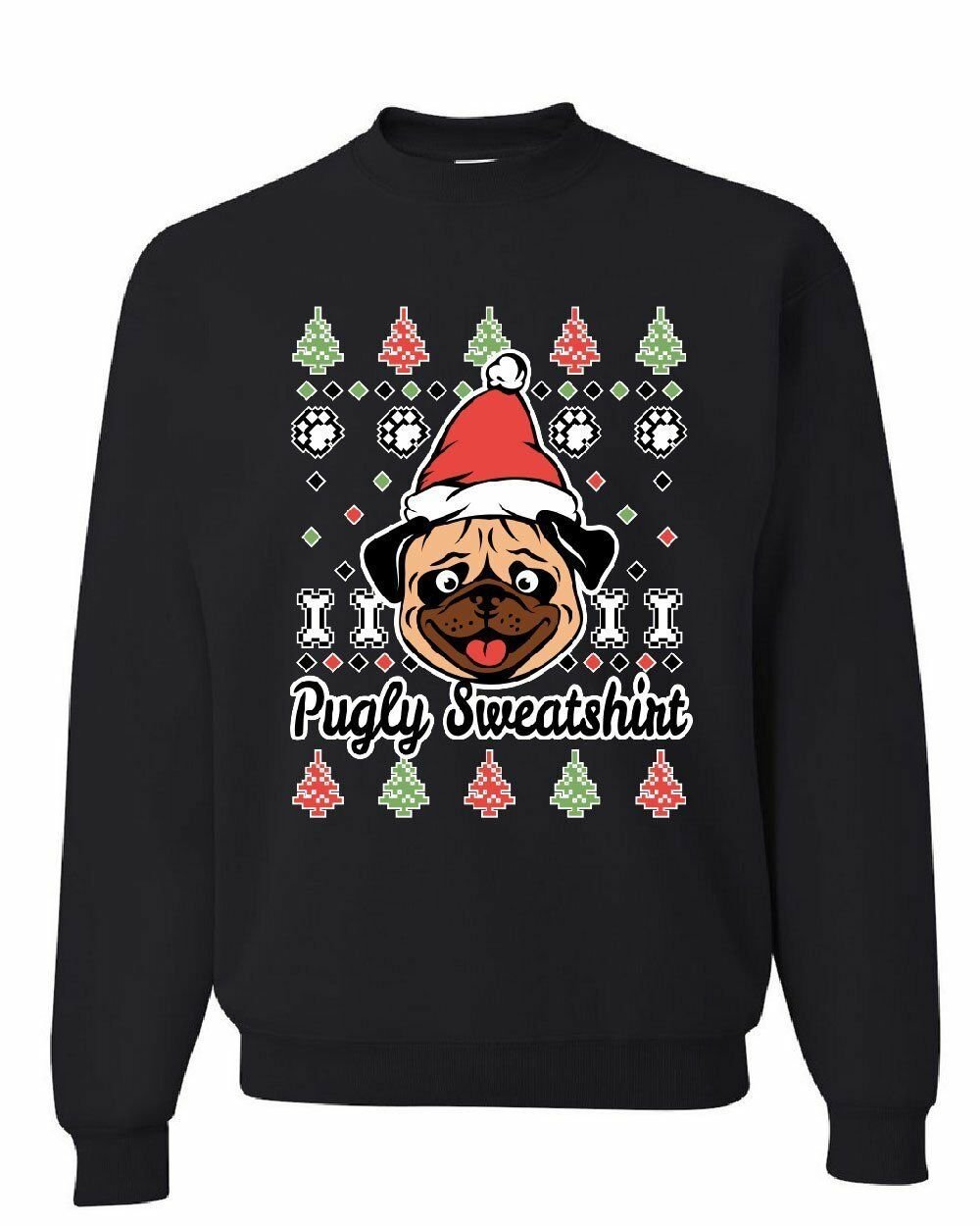 Pug Santa Funny Christmas Sweatshirt Style: Sweatshirt, Color: Black