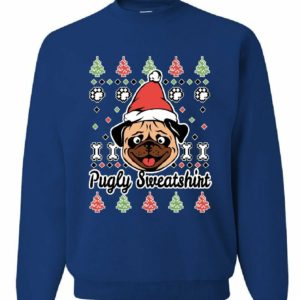 Pug Santa Funny Christmas Sweatshirt Sweatshirt Blue S