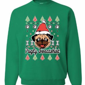 Pug Santa Funny Christmas Sweatshirt Sweatshirt Green S