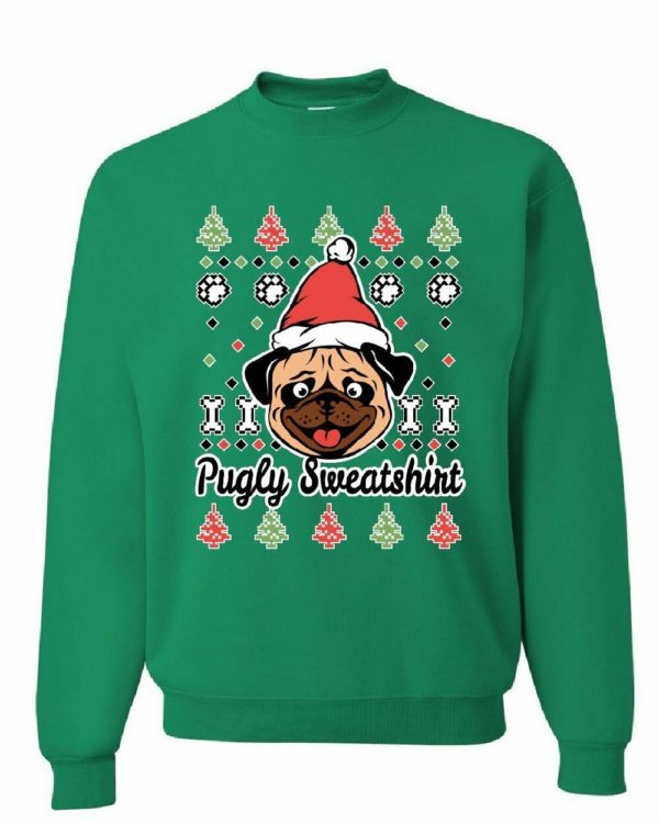 Pug Santa Funny Christmas Sweatshirt Sweatshirt Green S