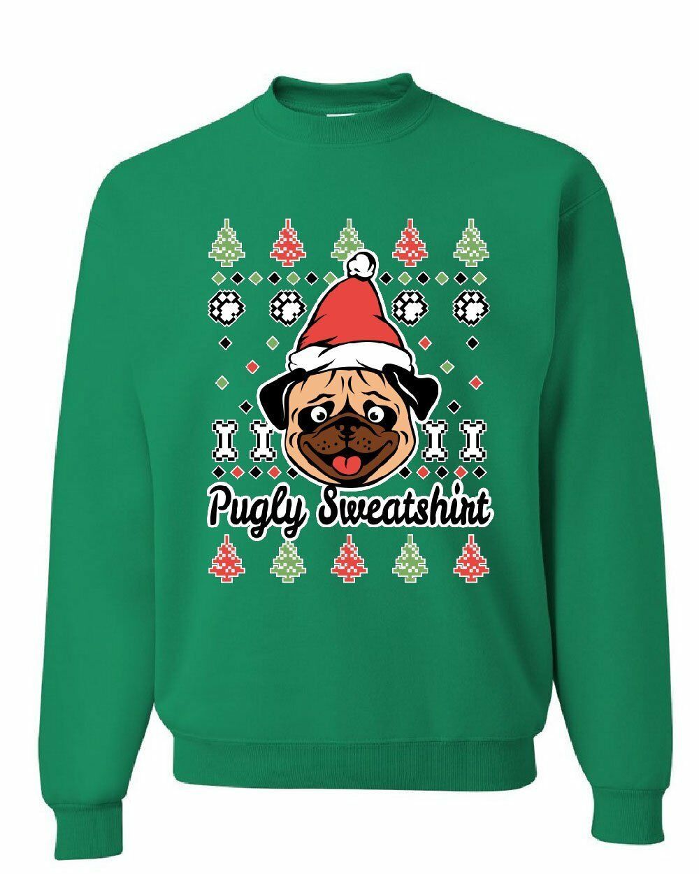 Pug Santa Funny Christmas Sweatshirt Style: Sweatshirt, Color: Green