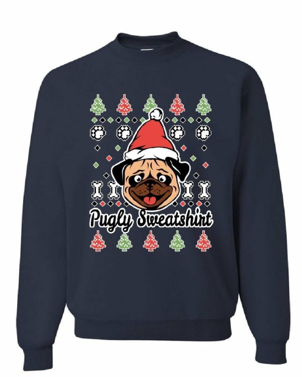 Pug Santa Funny Christmas Sweatshirt Sweatshirt Navy S