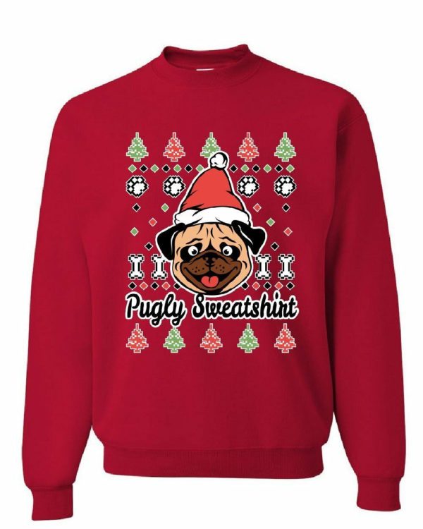 Pug Santa Funny Christmas Sweatshirt Sweatshirt Red S