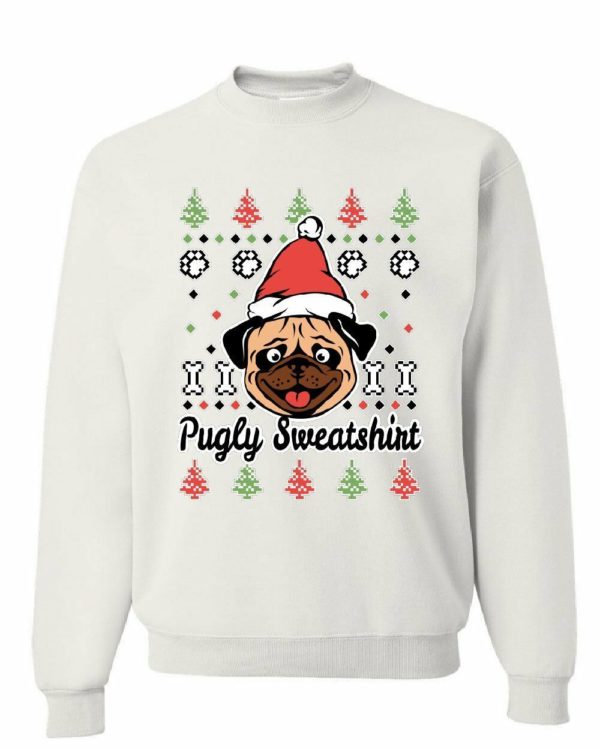 Pug Santa Funny Christmas Sweatshirt Sweatshirt White S