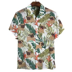 Pug Tropical Leaves Hawaiian Shirt Short Sleeve Hawaiian Shirt White S