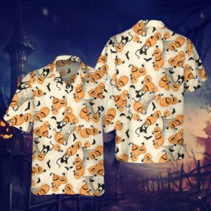 Pumpkin & Bat Halloween Hawaiian Shirt Short-Sleeve Hawaiian Shirt Orange S