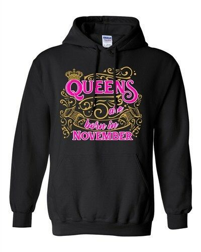 Queens Are Born In November Crown Birthday Christmas Sweatshirt Hoodie Hoodie Black S