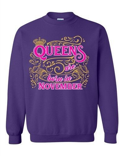 Queens Are Born In November Crown Birthday Christmas Sweatshirt Hoodie Sweatshirt Purple S