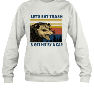Raccoon Let's Eat Trash Get Hit By A Car Vintage Shirt Unisex Fleece Pullover Sweatshirt White S