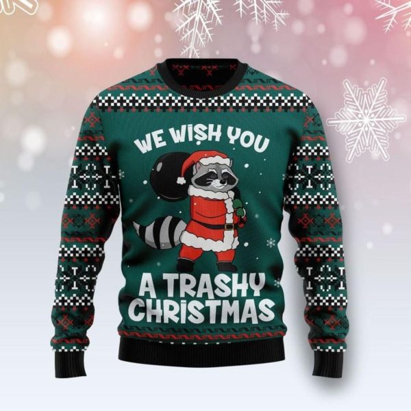 Raccoon Trashy Santa We Wish You A Trashy Christmas Sweater AOP Sweater Red S