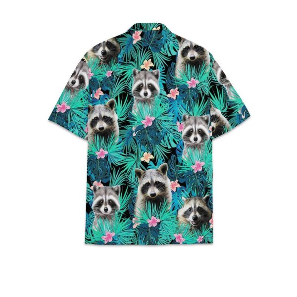 Raccoon tropical hawaiian button shirt product photo 1