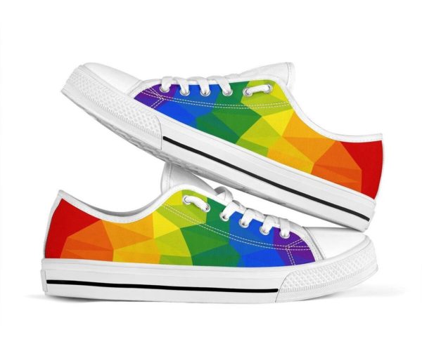 Rainbow LGBT White Canvas Low Top for Men & Women Men's Shoes White US6