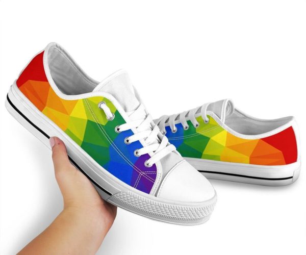 Rainbow LGBT White Canvas Low Top for Men & Women Women's Shoes White US6