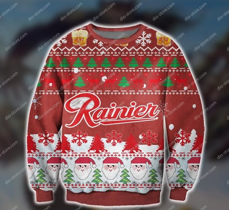 Rainier Beer and Santa Christmas Sweatshirt Style: AOP Sweater, Color: Red