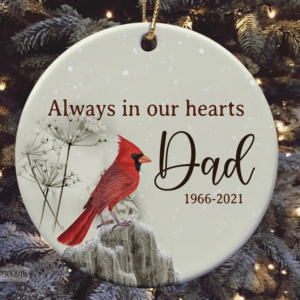 Red Cardinal Christmas Ornament, Always In Our Heart Personalized Circle Ornament White One Size