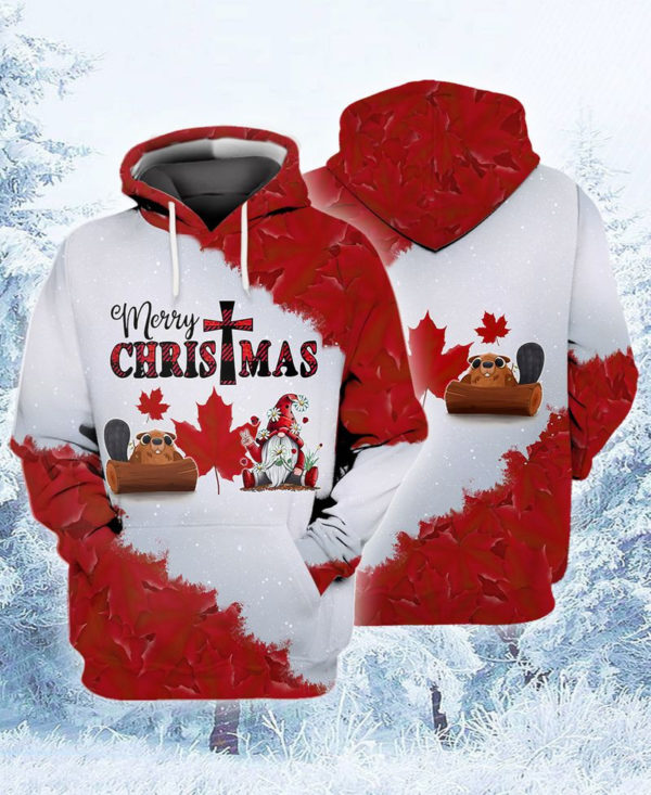 Red Maple Merry Christmas Gnome And Beaver All Over Print 3D Shirt 3D Hoodie Red S