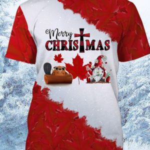 Red Maple Merry Christmas Gnome And Beaver All Over Print 3D Shirt 3D T-Shirt Red S